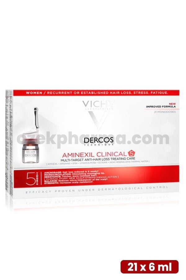 Vichy Dercos Aminexil Clinical 5 21x6ml - Kadınlar için Saç Dökülmesine Karşı Serum