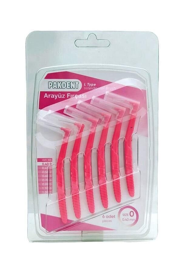 Pakdent Arayüz Fırçası L Tipi 0,4 mm 6'lı - Pembe