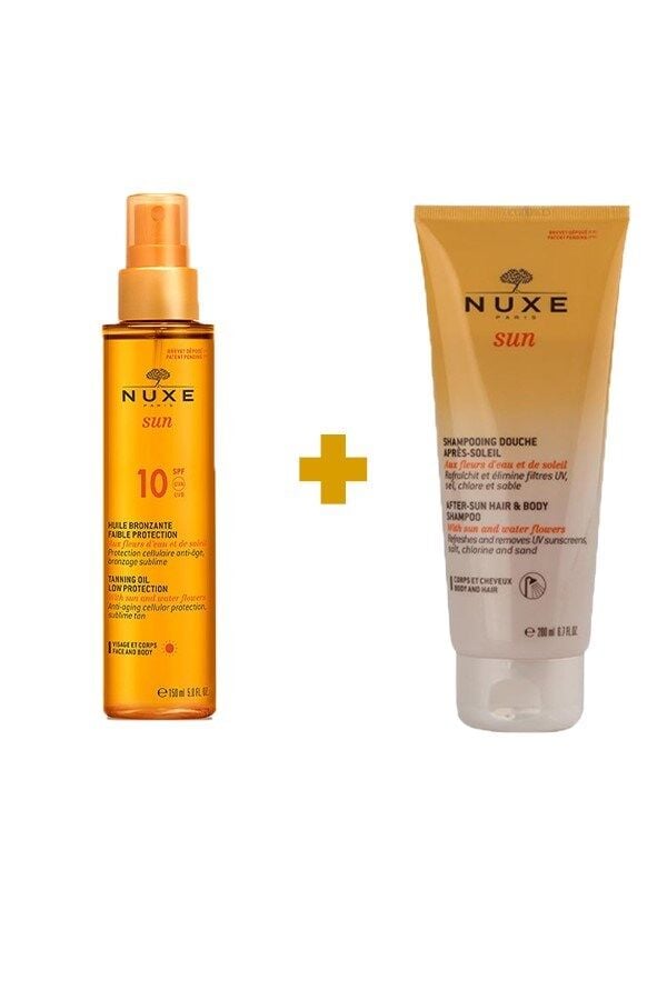 Nuxe Huile Solaire Bronzlaştırıcı Yüz ve Vücut Yağı SPF10 150 ml+Nuxe Güneş Sonrası Şampuan 200 ml