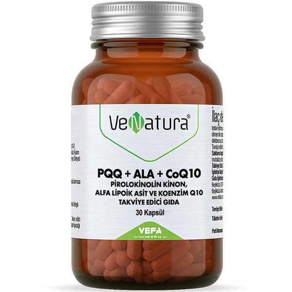 Venatura PQQ + ALA + CoQ10 30 Kapsül Pirolokinolin Kinon, Alfa Lipoik Asit ve Koenzim Q10 Takviyesi