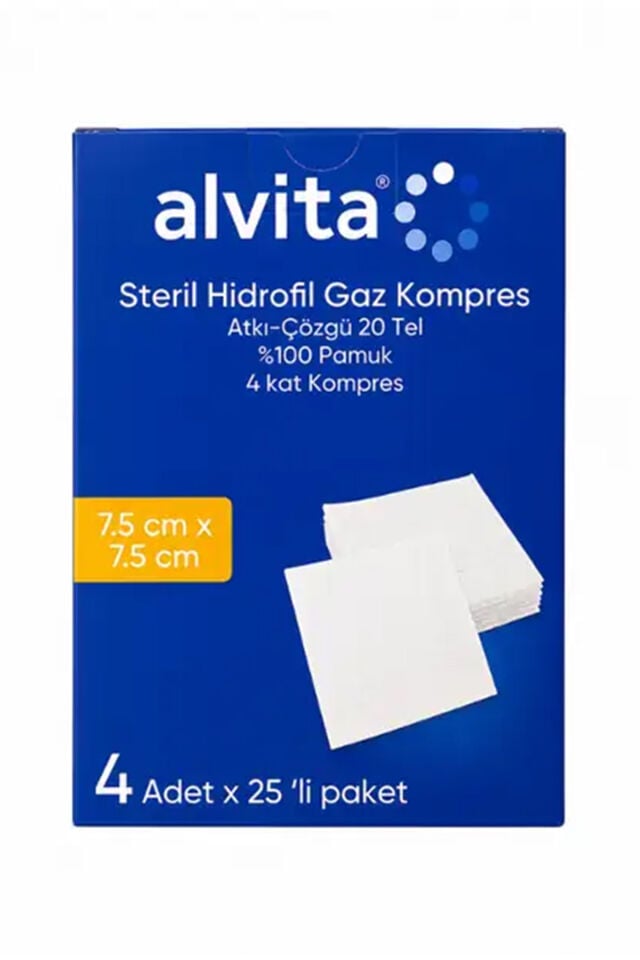 Alvita Steril Gaz Kompres 7,5x7,5 cm 4 Pouches 25'li