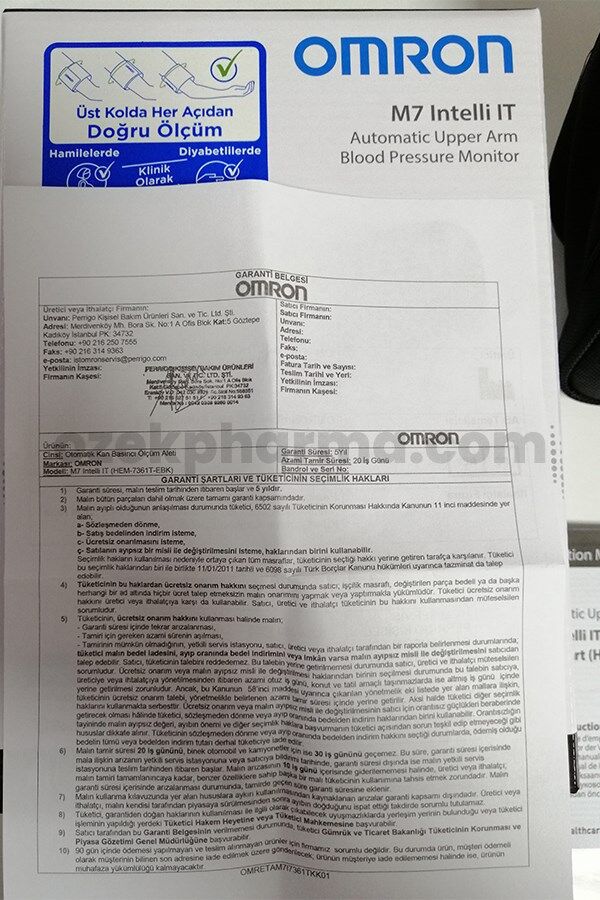 Omron M7 HEM-7361T-EBK Koldan Ölçer Çift Hafızalı Tansiyon Aleti