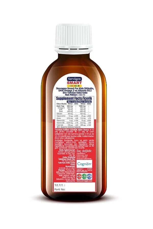 Sorvagen Smart Kids Sıvı Form - Sitikolin DHA Omega 3 Norveç Balık Yağı ve B12 150 ml