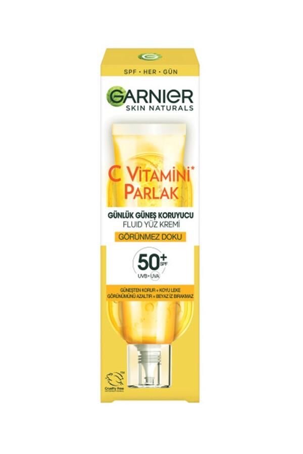 Garnier C Vitamini Parlak Günlük Güneş Koruyucu Fluid Yüz Kremi Görünmez Doku SPF50+ 40 ml